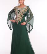 Bottle Green Embroidered Georgette Islamic Kaftan