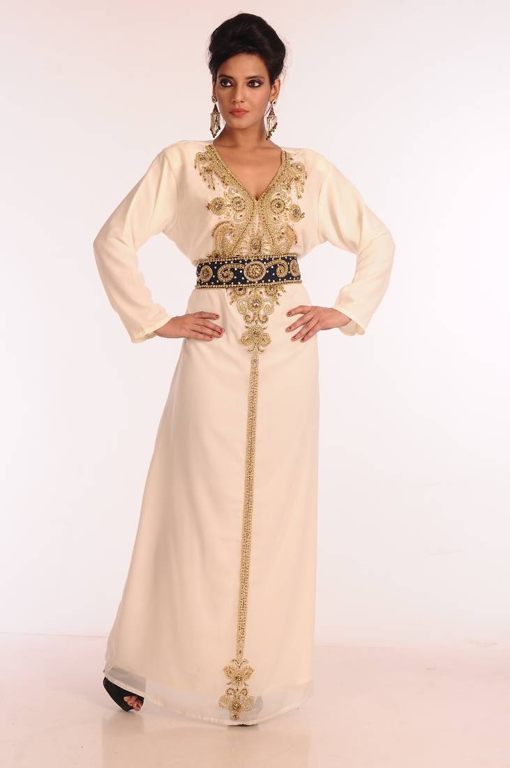 Bottle Green Embroidered Georgette Islamic Kaftan