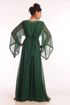 Bottle Green Embroidered Georgette Islamic Kaftan 3