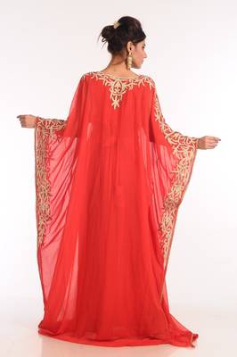 Red Embroidered Georgette Islamic Kaftan 2