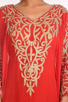 Red Embroidered Georgette Islamic Kaftan 3
