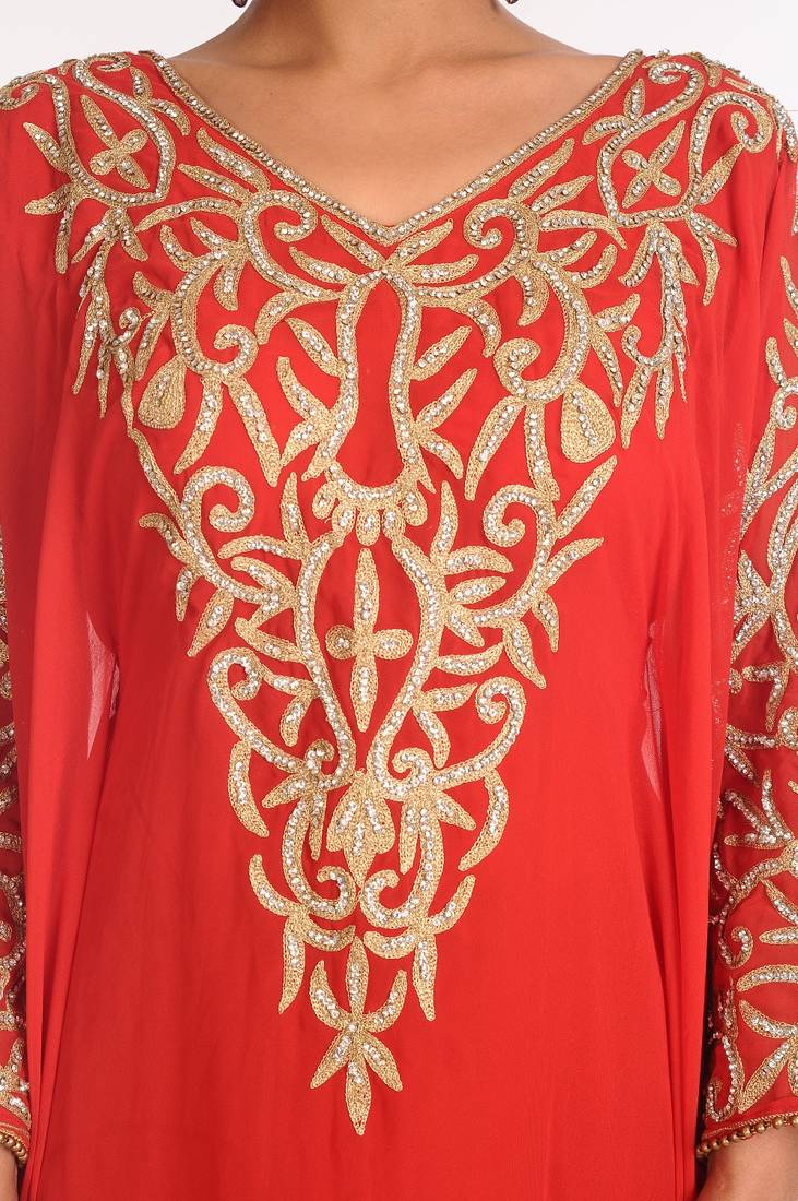 Red Embroidered Georgette Islamic Kaftan