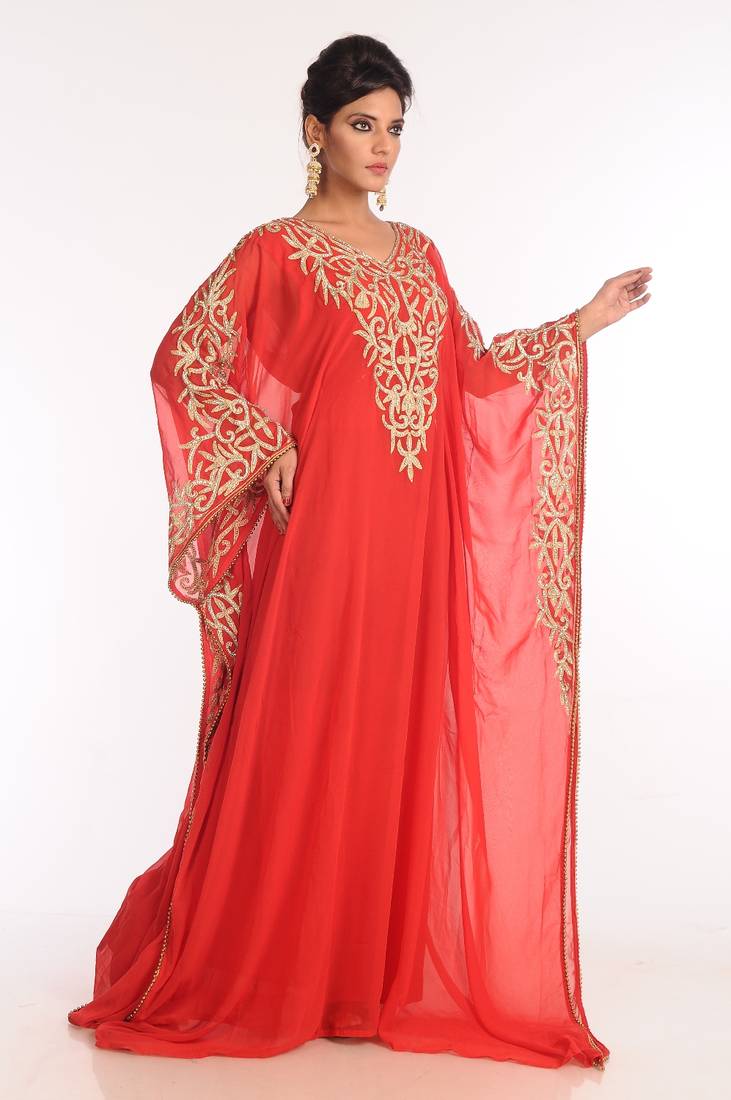 Red Embroidered Georgette Islamic Kaftan