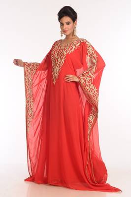 Red Embroidered Georgette Islamic Kaftan 1