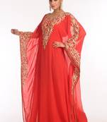 Red Embroidered Georgette Islamic Kaftan
