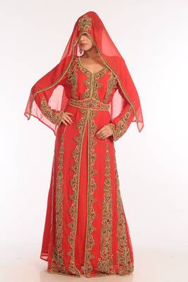 Red Embroidered Georgette Islamic Kaftan 1