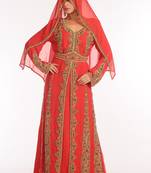 Red Embroidered Georgette Islamic Kaftan