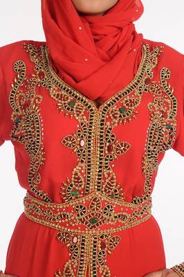 Red Embroidered Georgette Islamic Kaftan 2