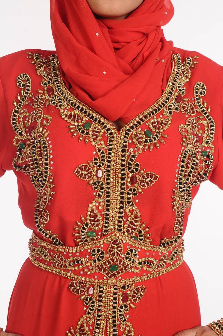 Red Embroidered Georgette Islamic Kaftan