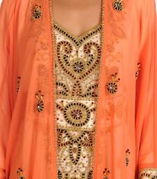 Inner Cream And Jacket Orange Embroidered Georgette Islamic Kaftan