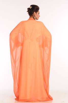 Inner Cream And Jacket Orange Embroidered Georgette Islamic Kaftan 3