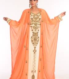 Inner Cream And Jacket Orange Embroidered Georgette Islamic Kaftan