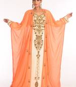 Inner Cream And Jacket Orange Embroidered Georgette Islamic Kaftan