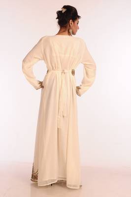 Cream Embroidered Georgette Islamic Kaftan 2