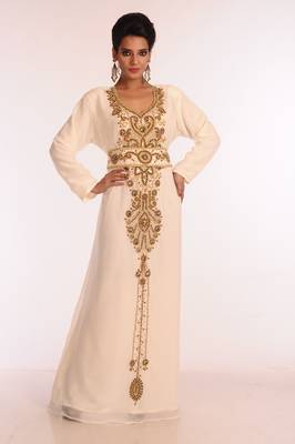 Cream Embroidered Georgette Islamic Kaftan 1