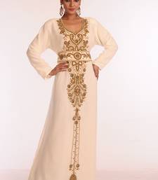 Cream Embroidered Georgette Islamic Kaftan