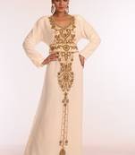 Cream Embroidered Georgette Islamic Kaftan