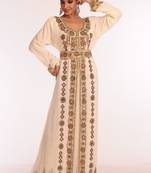 Cream Embroidered Georgette Islamic Kaftan