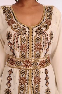 Cream Embroidered Georgette Islamic Kaftan 2