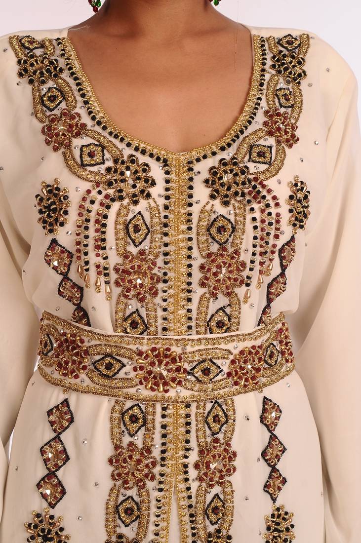 Cream Embroidered Georgette Islamic Kaftan