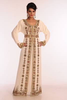Cream Embroidered Georgette Islamic Kaftan 3