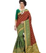 Green woven art silk saree with blouse