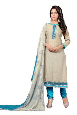 Beige embroidered cotton salwar with dupatta 1