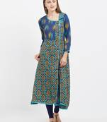 Blue printed rayon party-wear-kurtis