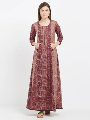 Maroon printed cotton kurtis 1
