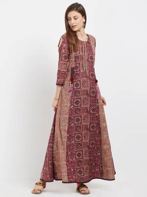 Maroon printed cotton kurtis 2