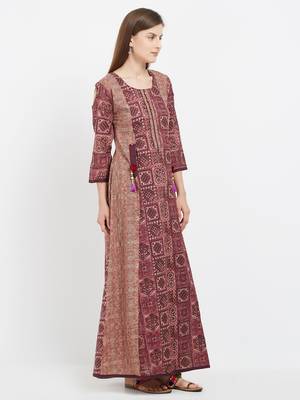 Maroon printed cotton kurtis 3