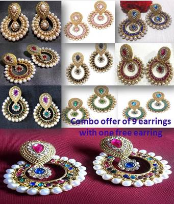 Combo Offer Of 9 Polki Earrings with Free Earring 1