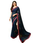 Blue printed georgette saree with blouse