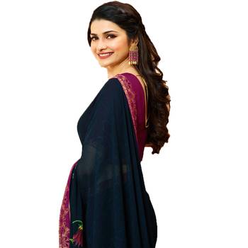 Blue printed georgette saree with blouse 4
