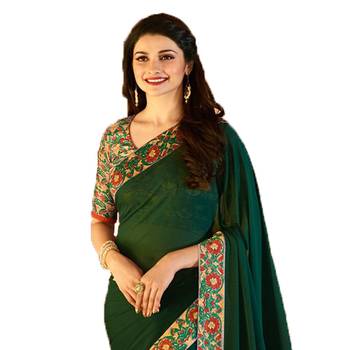 Green printed art silk saree with blouse 2