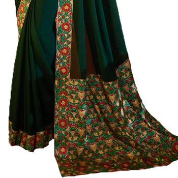Green printed art silk saree with blouse 3