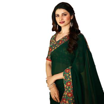 Green printed art silk saree with blouse 4