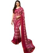 Pink printed georgette saree with blouse
