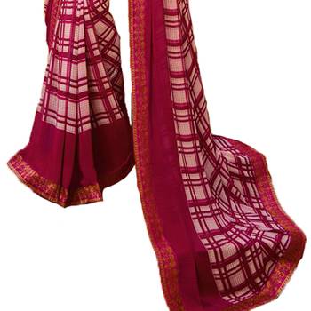 Pink printed georgette saree with blouse 3