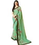 Sea green printed georgette saree with blouse