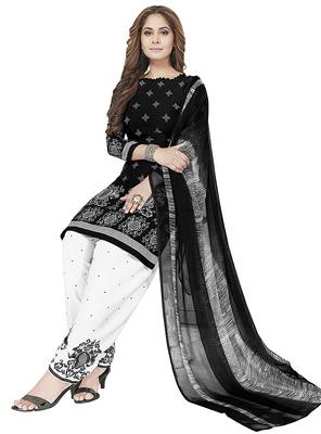 black printed synthetic unstitched salwar with dupatta 1