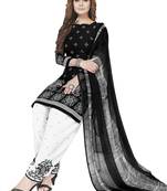black printed synthetic unstitched salwar with dupatta