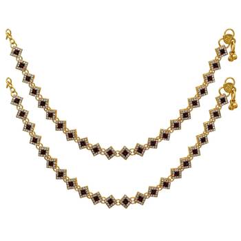 Maroon & Green Color Kundan Kundan Anklets 1