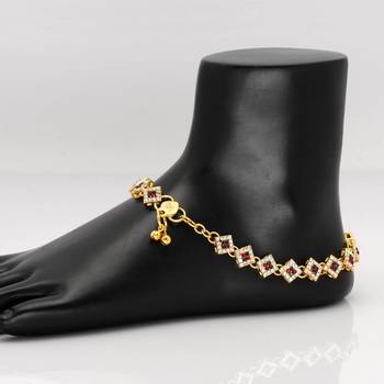Maroon & Green Color Kundan Kundan Anklets 2