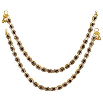 Maroon & Green Color Kundan Kundan Anklets 1