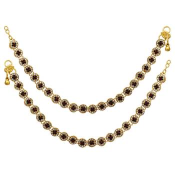 Maroon & Green Color Kundan Kundan Anklets 1