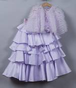 Purple art tafetta skirt top with net frill jacket