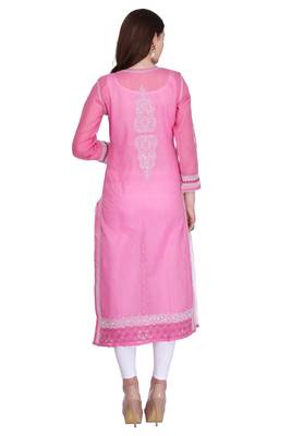 Onion Pink Embroidered Cotton Chikankari Kurti 2