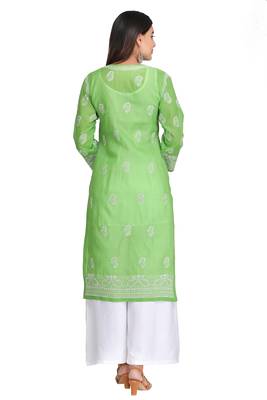 Green Embroidered Cotton Chikankari Kurti 2
