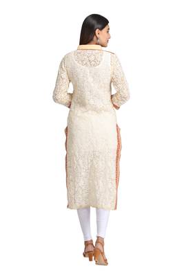 Fawn Embroidered Georgette Chikankari Kurti  3